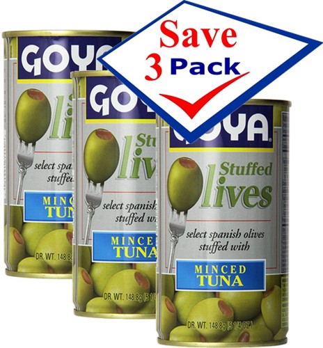 Goya Olives Stuffed with Minced Tuna 5 1/4 Oz Pack of 3